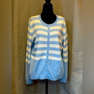 Calvin Klein Baby Blue & White Button Up Cardigan